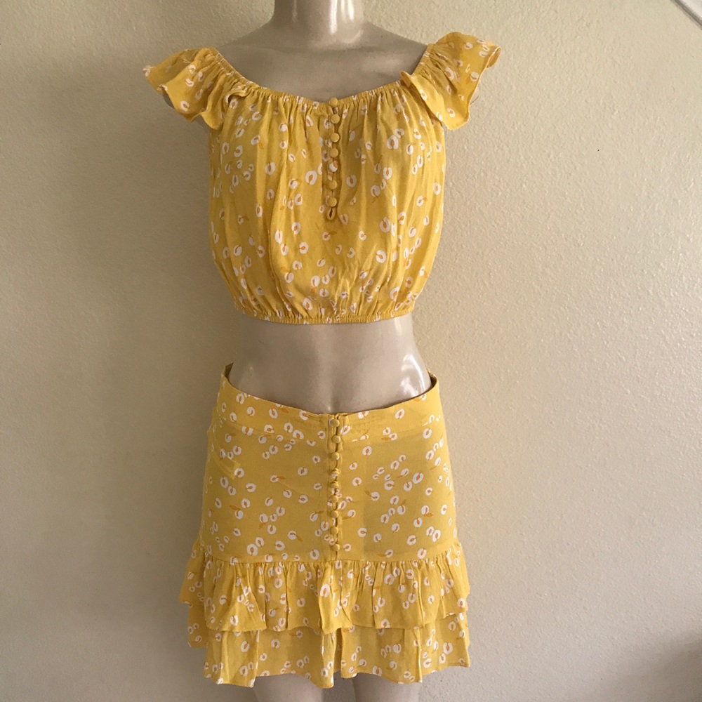 Yellow floral blouse and skirt set